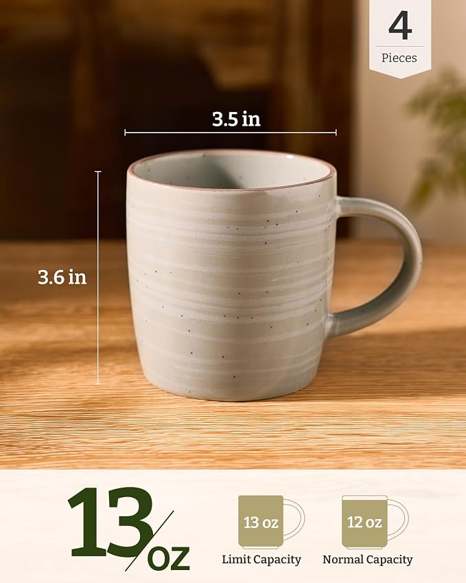 famiware Coffee Mugs Set of 4, Meteor 13 oz Ceramic Mug Cup Set with Handle for Coffee, Tea, Cappuccino, Latte, Milk, Matcha Green - Image 4