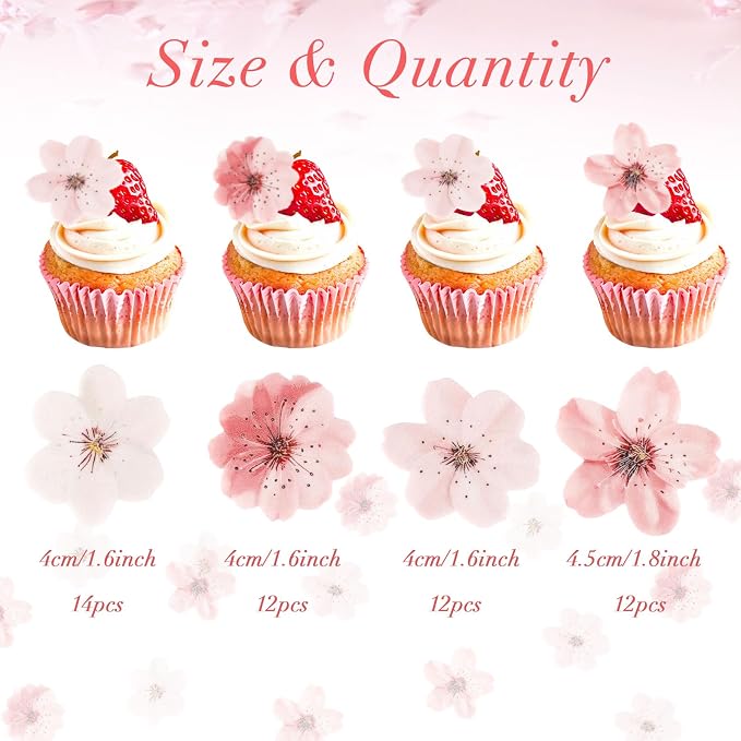 50pcs Edible Flowers Cake Decorations – Edible Flowers Cupcake Toppers | Edible Flowers Cherry Blossoms Cake Toppers Decorations Wafer Paper, Flower Cupcake Toppers for Wedding Birthday Party - Image 3