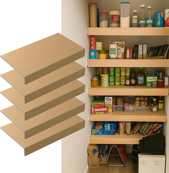5 Pack Size33x16in Wire Shelf Cover for Pantry, Closet, Kitchen – Waterproof PVC Wood-Look Wire Rack Covers for Shelves, Multiple No-Tool Installation by Gideio