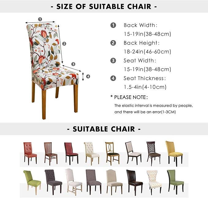 FORCHEER Dining Room Chair Covers 4 Pack Printed Stretch Parsons Chair Slipcovers for Kitchen Washable Removable - Image 3