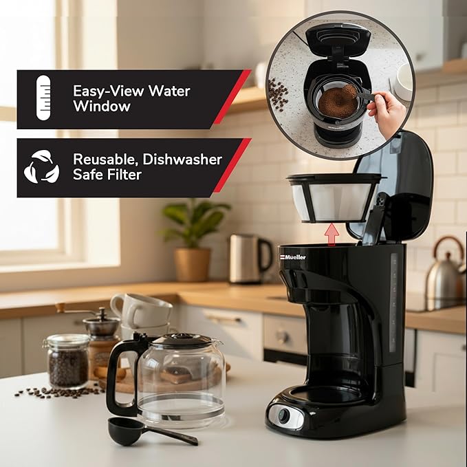 Mueller 12-Cup Drip Coffee Maker | Borosilicate Carafe, Auto-Off, Reusable Filter, Anti-Drip, Keep-Warm Function - Image 5