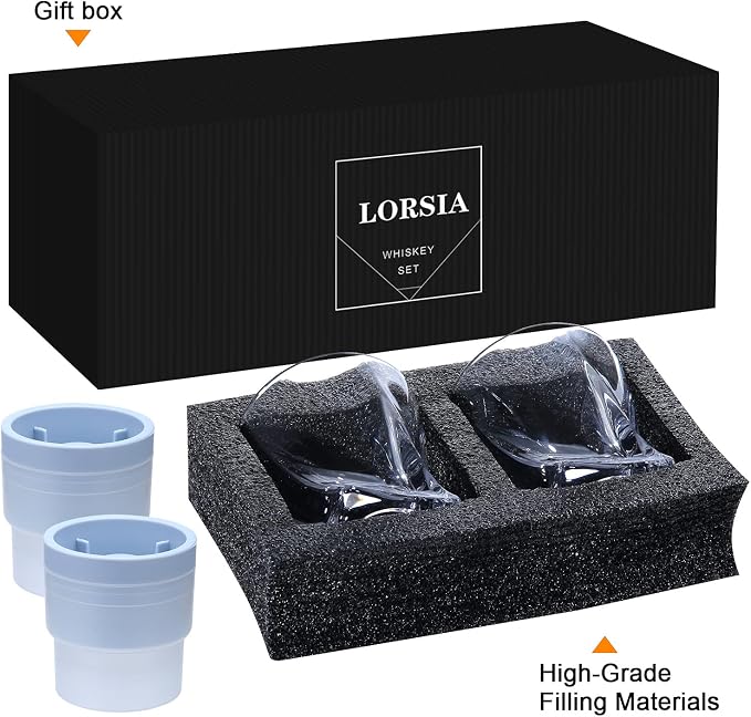 Whiskey Rocks Glass, Set of 4 (2 Crystal Bourbon Glasses, 2 Round Big Ice Ball Molds) In Gift Box - 11 Oz Old Fashioned Glasses for Scotch Cocktail Rum Cognac Vodka Liquor, Unique Gifts for Men - Image 4