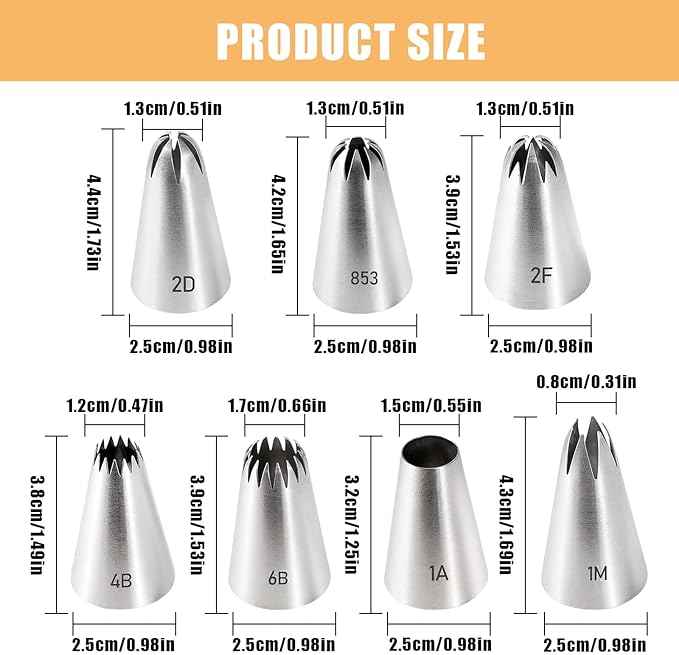 Piping Tips, 7 Pcs Stainless Steel Flower Icing Piping Nozzles Cake Decorating Tips Baking Tool for Cream Cupcake Cookie