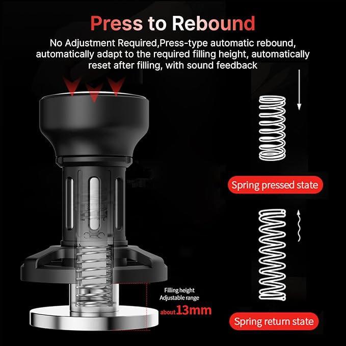 Espresso Tamper, 58mm Calibrated Tamper 4 Spring Loaded Coffee Tamper with 304 Stainless Steel Base, Sound Feedback Self Adjustable Depth Auto Reset