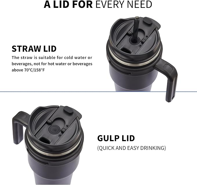 20 oz Insulated Travel Coffee Mug Tumbler with Handle and Straw | Leakproof Stainless Steel Coffee Cup with Lid, Double Wall Vacuum Ice Thermal Cup, Indigo Black - Image 3