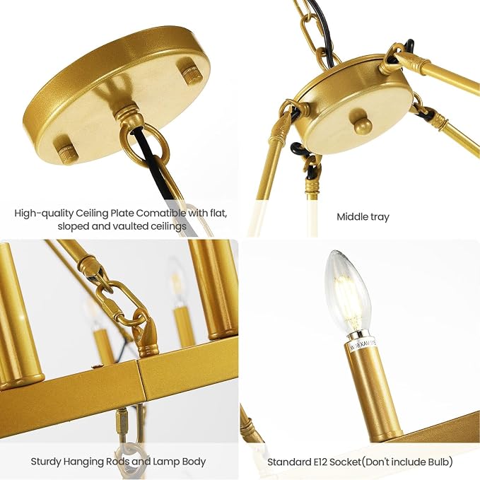 47 Inch Gold Wagon Wheel Chandelier,2 Tier 36-Lights Farmhouse Chandelier for Living Room,Round Rustic Dining Room Light Fixture,Extra Large Foyer Chandeliers for High Ceilings,for Staircase,Entryway - Image 4