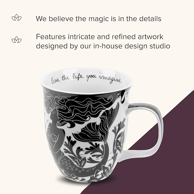 Karma Gifts 14 oz Black and White Boho Mug Mermaid - Cute Coffee and Tea Mug - Ceramic Coffee Mugs for Women and Men - Image 4