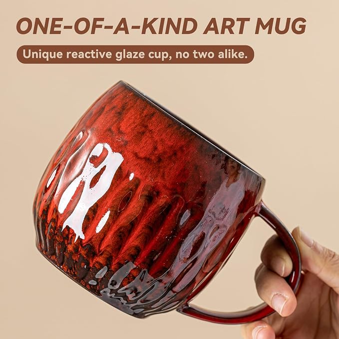 Crimson Surge Ceramic Coffee Mug - 21 oz Unique Reactive Glaze Coffee Cup with Large Handle, Aesthetic Cute Mug for Men Women Desk Gift Box - Image 2