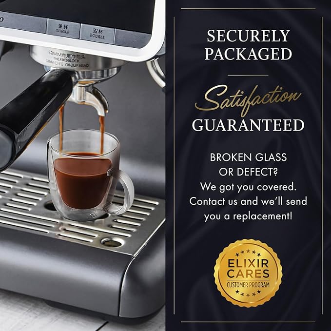 ELIXIR GLASSWARE Double Wall Espresso Shot Glass - 5.4 oz - Set of 2 Glass Coffee Mugs - Double Walled Glass Coffee Mugs, Insulated Clear Glass Espresso Mugs, Double Wall Insulated Glasses