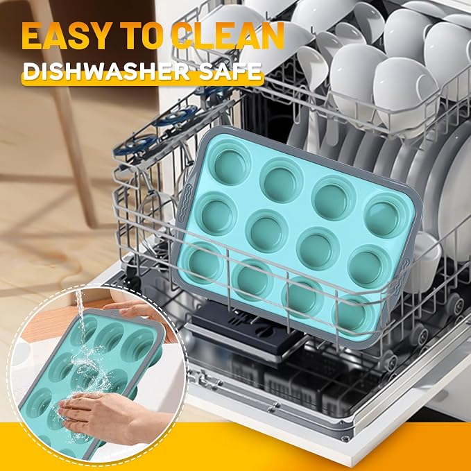 Silicone Muffin Pan, 12 Cups Non-Stick Cupcake Pan, Food-Grade BPA-Free Muffin Tin, Oven-Safe 450 °F, Reinforced Steel Frame, Easy-Grab Handles, Quick-Release 2.3" Baking Molds for Mini Treats - Image 5