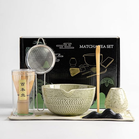 matcha whisk set Ceremony Accessory, Matcha Whisk, Traditional Scoop (Chashaku), Tea Spoon, Whisk Holder, 1 tea bowl, 1 tea siev, 7pcs matcha set.matcha green matcha kit