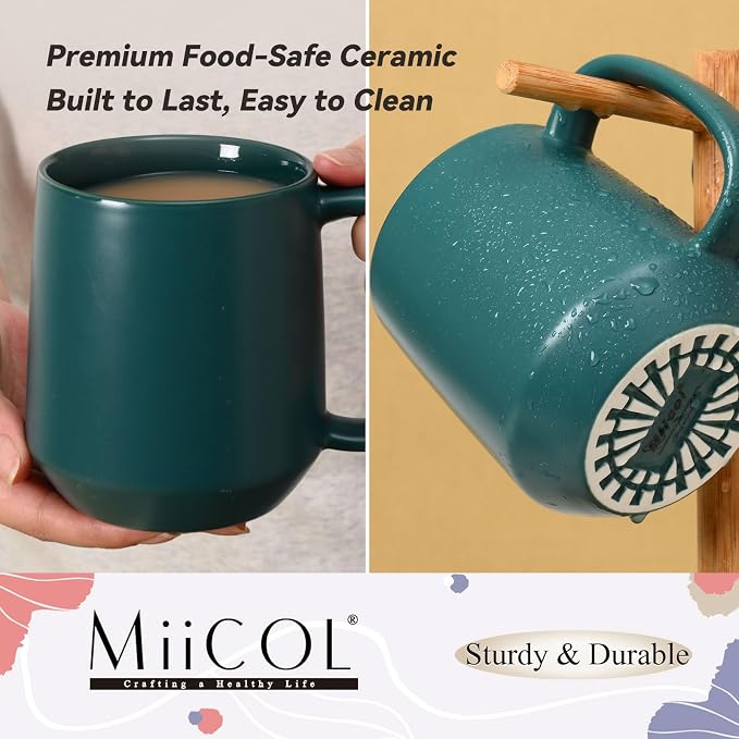 Miicol Ceramic Coffee Mug, 16 oz Large Coffee Cup, Tea Mug with Handle, Flat Bottom Mug for Men, Women, Office, Microwave and Dishwasher Safe, Multi-Color, Turquoise - Image 6
