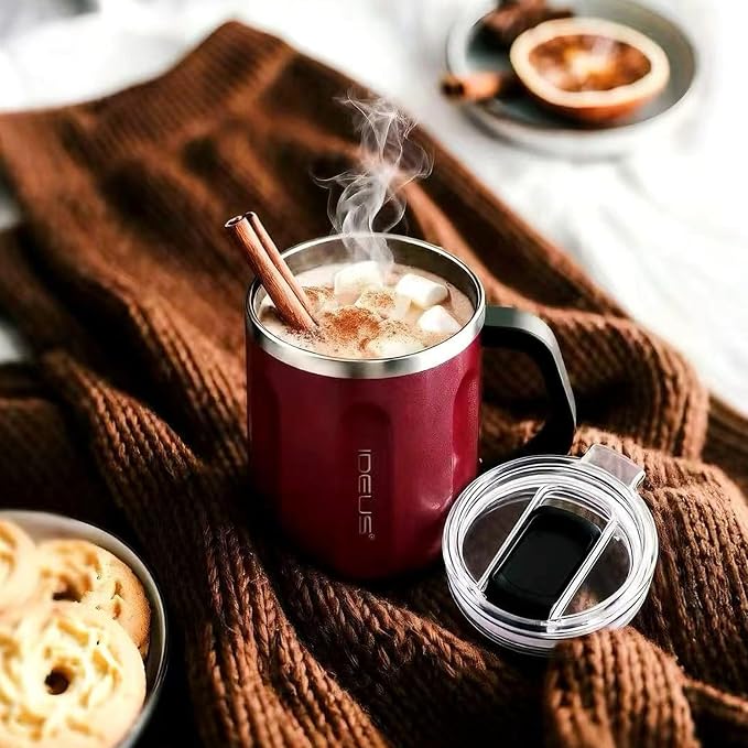 Ideus 16 oz Insulated Coffee Mug with Handle and Lid, Double Wall Stainless Steel Vacuum Thermal Coffee Mug, Travel Coffee Cup Thermal Cup for Home and Office, Burgundy-FUJI FLOW - Image 8