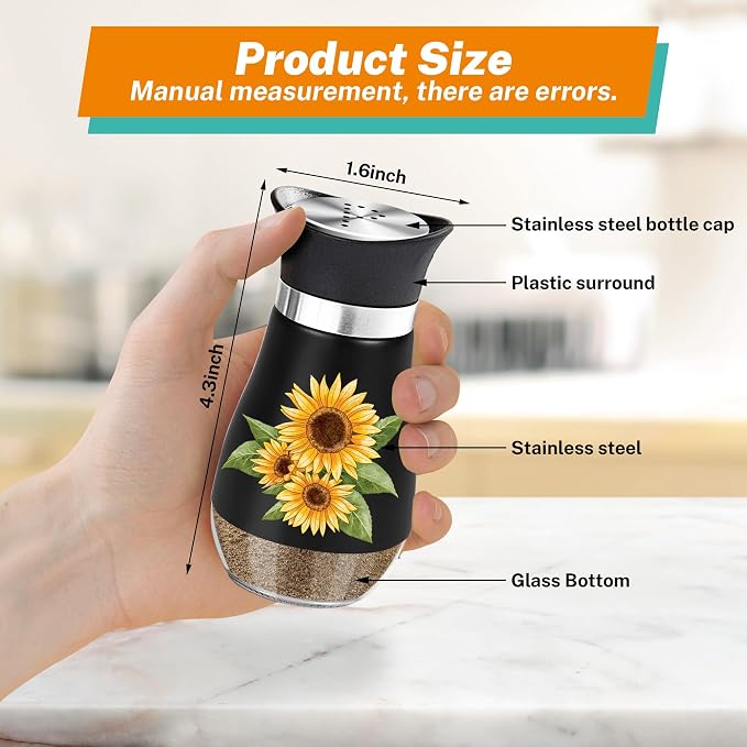 Sunflower Salt and Pepper Shakers - 4 oz Black and White Farmhouse Set | Sunflower Design Adds Farmhouse Charm to Kitchen Tables and Holiday Decor for Housewarming, Thanksgiving and Christmas. - Image 2