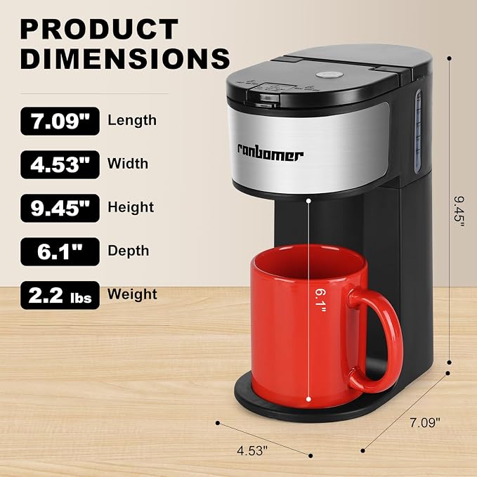 Ranbomer K Cup Coffee Maker, Single Serve coffee machine or Ground Coffee Machine 2 in 1, 6 to 14 Oz Brew Sizes, Mini One Cup Coffee Maker with Self cleaning Function (Black) - Image 3