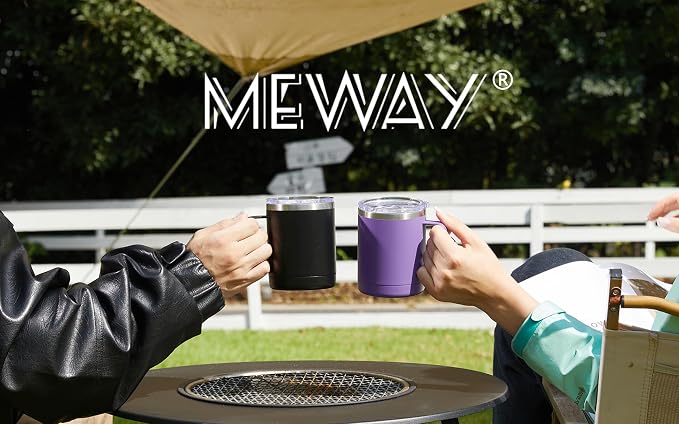 MEWAY 12oz Coffee Mug With Handle 2 Pack Bulk,Stainless Steel Insulated Travel Tumblers With Sliding Lid,Double Wall Vacuum Camping Cup for Hot & Cold Drinks Tea (Mix,Set of 2) - Image 8