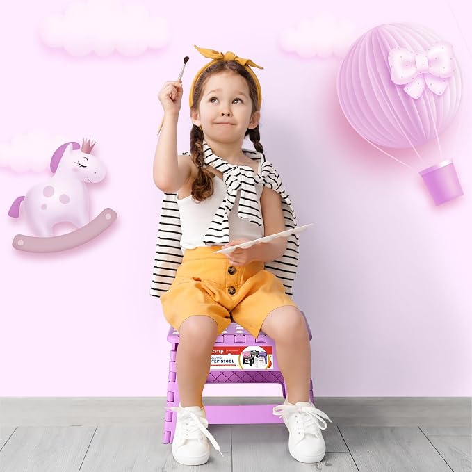 ACSTEP 9 Inch Foldable Step Stool for Kids, 300 lb, Light Purple | Lightweight Plastic Small Foldable Step Stool with Handle, Non-Slip, for Kitchen, Bathroom, Bedroom and Closet - Image 5