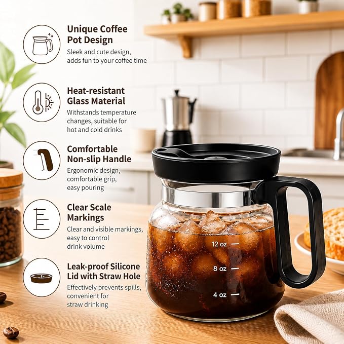 Shelprojsu 16oz Coffee Pot Mug,Glass Coffee Cups Mini Coffee Pot Coffee Mug,with Leak-proof Lid Large Capacity, For Ldeal Gift Coffee Lovers(1pc) - Image 4