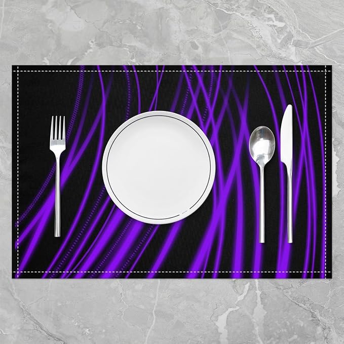 Feelyou Purple Stripes Placemat for Kitchen Dining Table Decor Indoor Outdoor 18"x12" Ombre Purple Black Placemats Set of 4 forChildren Abstract Table Place Mats, Set Modern Art - Image 2