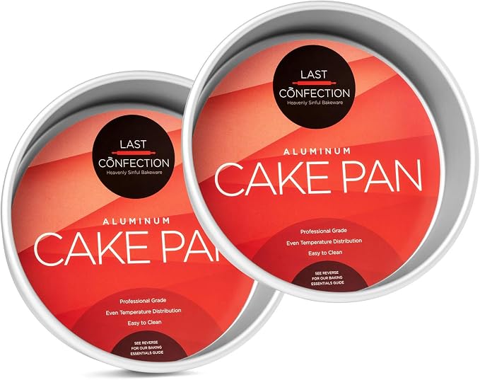 8 x 2 Inch Round Cake Pans, Set of 2 Anodized Aluminum Cake Pans Baking Tins by LastConfection