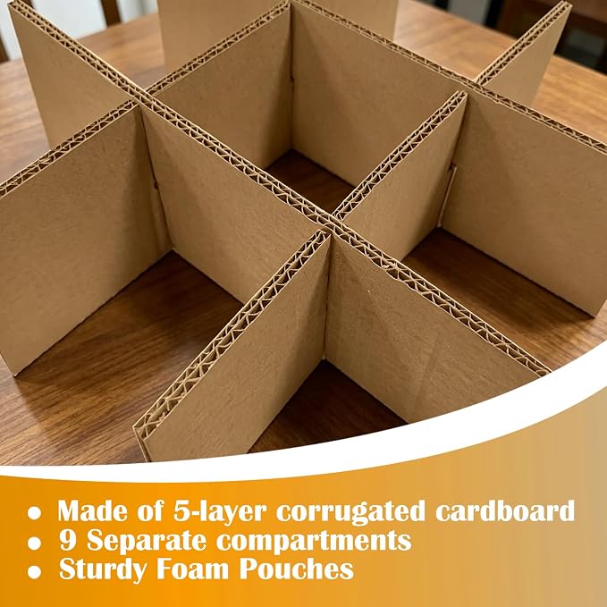 4 Sets Moving Boxes with Divider Kits, 12.5x12.5x4.5 Inches Glassware Dish Packing Boxes Includes 16 Corrugate Dividers & 36 Foam Pouches, Kitchen Moving Boxes for Shipping, Storage, Coffee Mugs - Image 7