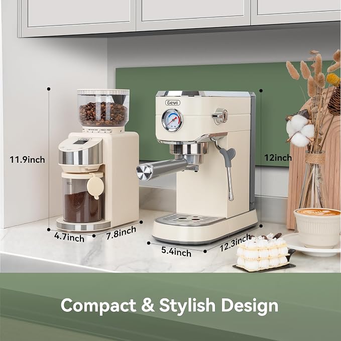 Gevi 20 Bar Espresso Machine with Conical Burr Anti-Static Coffee Grinder | 35 Precise Grind Settings;Removable Water Tank;Include Necessary Accessories;Easy to Clean and Maintain;with Milk Frother; - Image 6