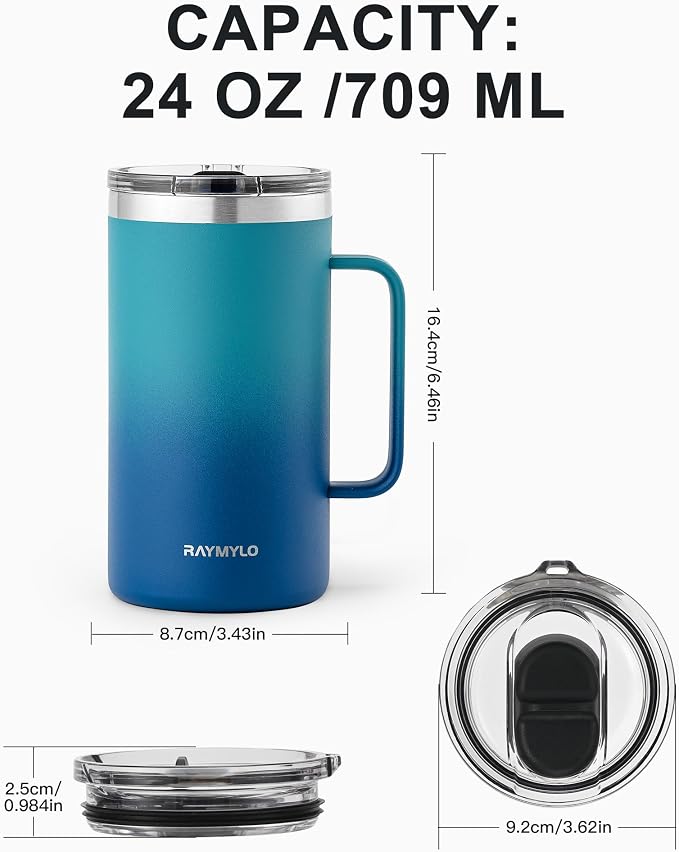 RAYMYLO Insulated Coffee Mug 24 oz, Spill-Proof & Detachable Slider Lid | Double Wall Stainless Steel with Thorough Clean Lid & Handle, Cold for 9 Hrs, Suitable for Camp Home Office - Image 6