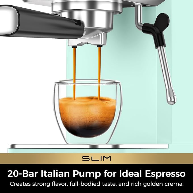 CHULUX Slim Espresso Machine with Milk Frother for Home Latte, Pastel Green | Precise Pressure Gauge, Food-Grade Materials, 20 Bar Italian Pump, Professional Temperature Control System, Stainless Steel - Image 2