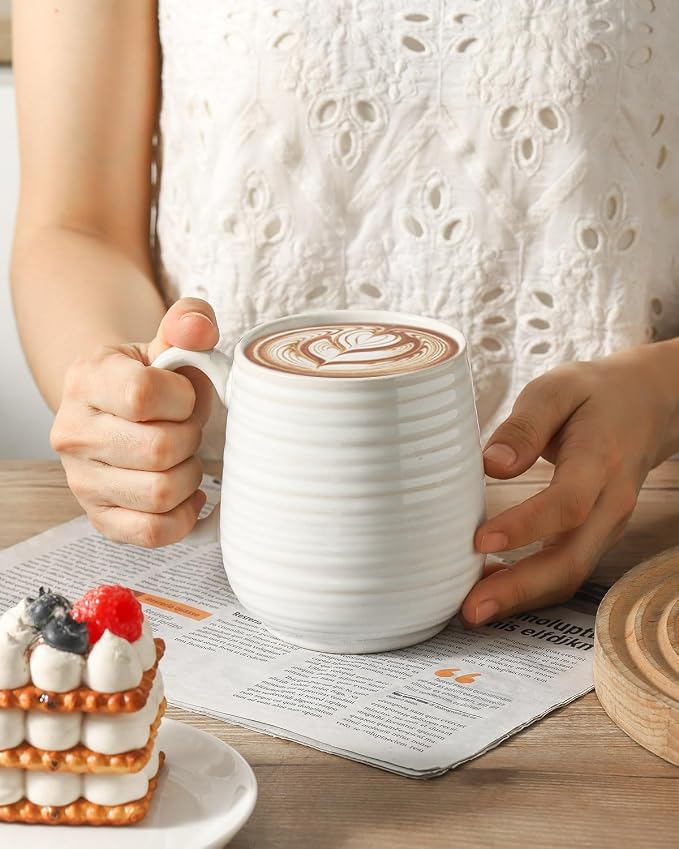 HASENSE Large Coffee Mug,20 oz Ceramic Tea Cup for Office and Home, Big Coffee Mug with Handle for Latte Coffee Tea Soup, Dishwasher and Microwave Safe, 1 PCS (Clay-Infused White) - Image 5