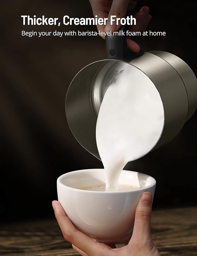 Milk Frother and Steamer, PARIS RHÔNE 4-in-1 Detachable Milk Steamer, 500ml Hot Chocolate Maker and Milk Warmer with Hot & Cold Foam, Dishwasher Safe, All Stainless Steel