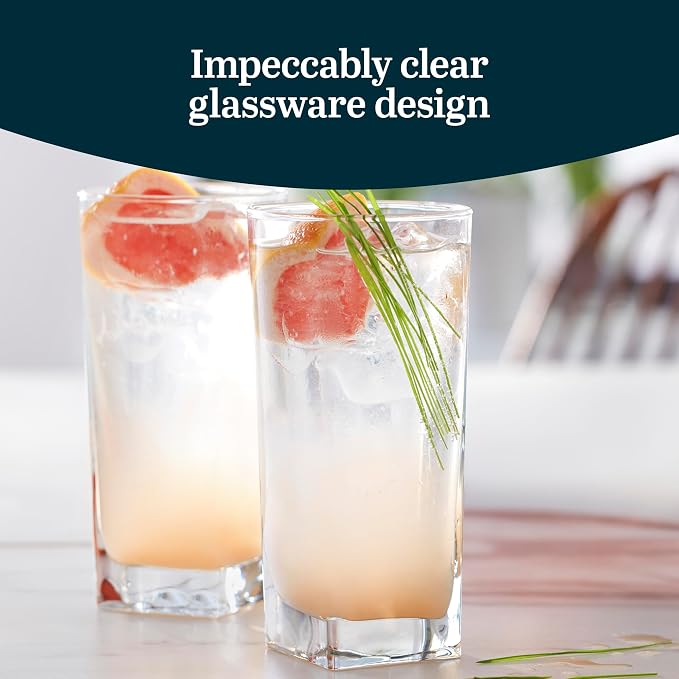 14.3 oz Drinking Glasses Set of 8, Tumblers with Thick Square Base | Crystal Clear Drinking Glasses, Thick Square Base, Everyday Glassware for Water, Juice & Iced Tea, Dishwasher Safe - Image 4