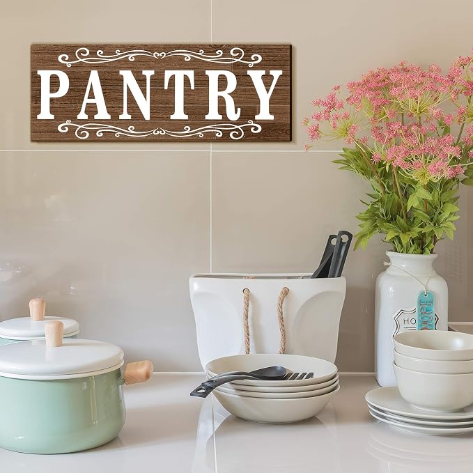 Jetec Pantry Sign Wall Decor 16 x 6 Inch Farmhouse Wood Pantry Signs Rustic Retro Hanging Wooden Art Plaque Decorative for Kitchen Restaurant Door Room Home Decoration(Brown) - Image 5