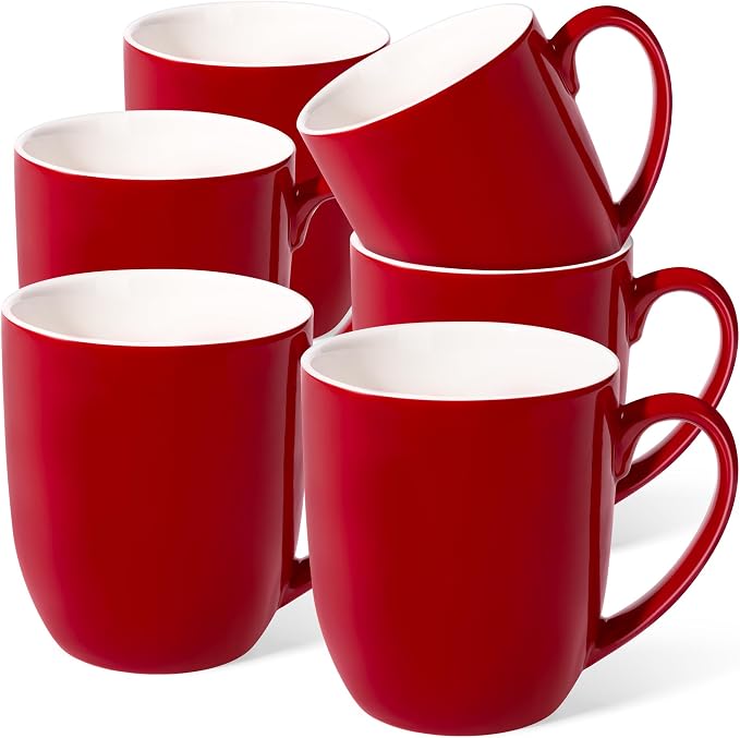 Urbanstrive 16 oz Large Coffee Mugs Set of 6 Ceramic Coffee Mug White Coffee Cups Tea Cups Idea Gift for Women Men House Warming Gifts New Home Office, Red 6 Pack by Urbanstrive