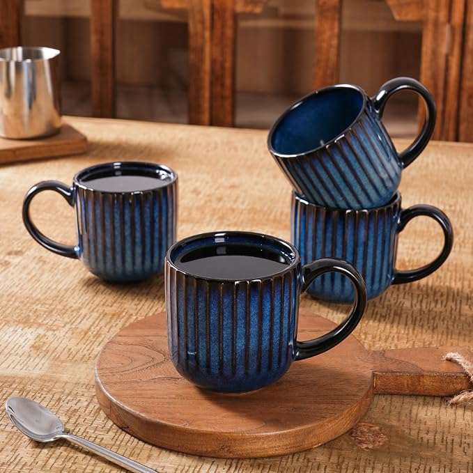 famiware Coffee Mugs Set of 4, Starlight 11 oz Mug Cup Set with Handle for Coffee, Tea, Cocoa, Milk - Ceramic Stoneware Mug Set, Nebulas Blue - Image 5