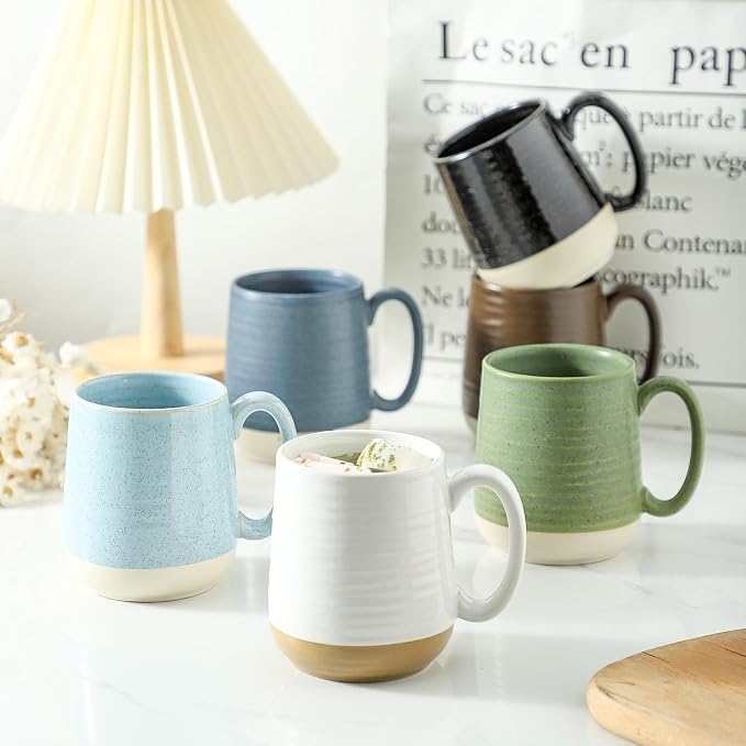 Hasense Coffee Cups, 15 oz Coffee Mugs Ceramic with Handles Set of 6, Tea Cup for Home and Office, Stylish Colorblocking Mug for Coffee, Tea, Latte, Cocoa, Dishwasher Microwave Safe, Deep Blue - Image 7
