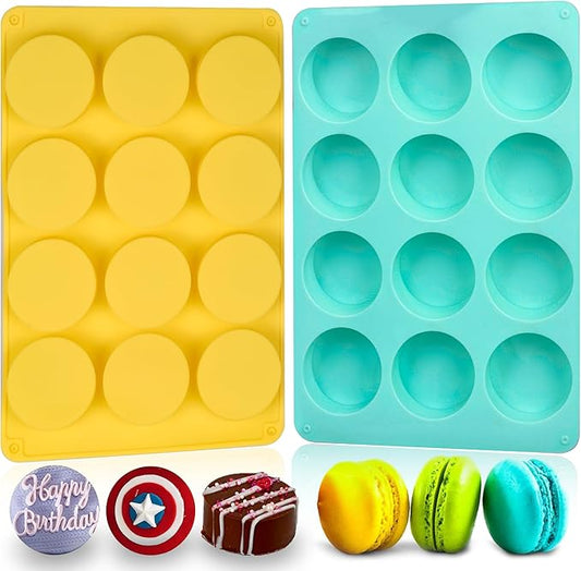 2 Pcs Round Chocolate Cookie Molds, 12-Cavity Cylinder Chocolate Cover Cookie Silicone Molds for Candy Mini Cakes Jelly Baking
