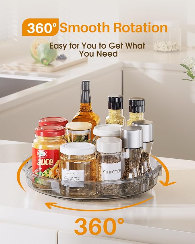 LAMU 2 Pack 10.6in Lazy Susan Organizer Turntable for Cabinet, Lazy Susan for Refrigerator Rotating Organizer for Fridge, Kitchen, Pantry, Countertop, Bathroom, Medicine Cabinet Organizer, Gray - Image 3