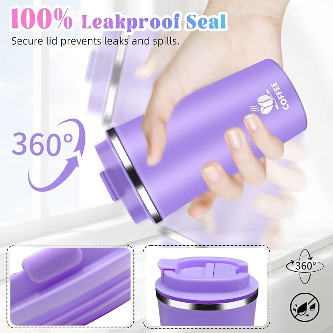 17oz Insulated Travel Coffee Mug with Flip Lid – Leakproof Stainless Steel Insulated Coffee Tumblers, Reusable Coffee Cup for Hot & Cold Drinks, Perfect for Camping & On-the-Go - Image 2