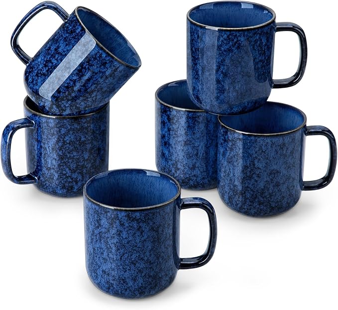 vancasso STARRY Coffee Mugs Set, 16 oz Ceramic Coffee Cups for Americano Hot Tea Iced Coffee Cold Brew Cocoa Milk Stoneware Mugs Set of 6, Dishwasher & Microwave Safe, Blue by vancasso