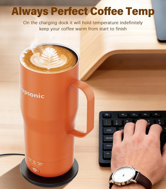 Supsonic Heated Coffee Mug Rechargeable, 20oz Long-Lasting Battery (S3) | Dry-burn protection, 2Hr auto-off, 3-Temp settings, Constant temperature, Inner stainless steel, Warm gift for men women - Image 3