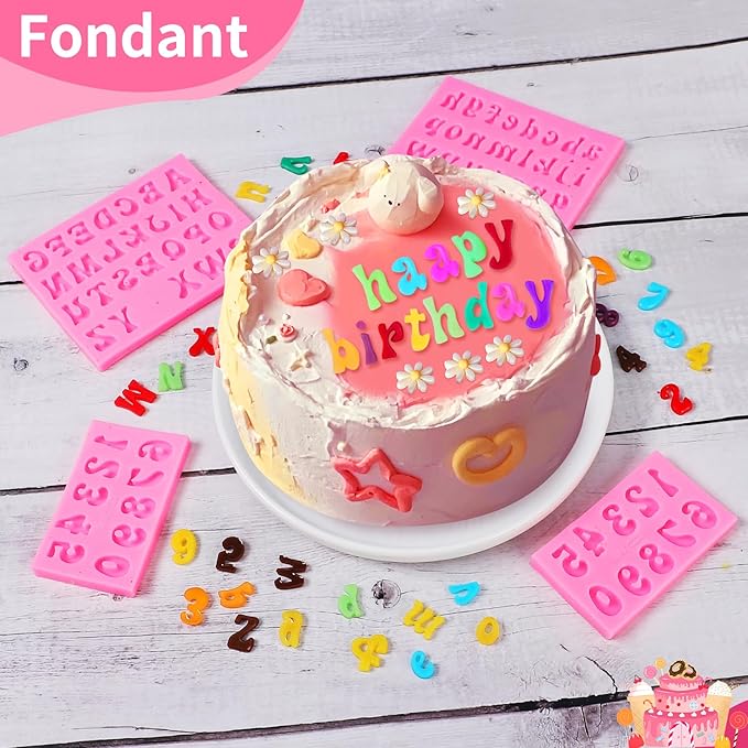 Silicone Fondant Mold Chocolate Molds, 0-9 Number and 26 Letters Silicone Molds for Cake/Cupcake Topper Cookies Desserts Decoration(4 pack)