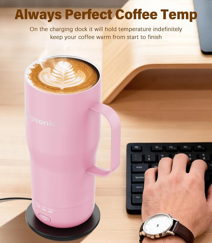 Supsonic Heated Coffee Mug Rechargeable, 20oz Long-Lasting Battery (S3) | Dry-burn protection, 2Hr auto-off, 3-Temp settings, Constant temperature, Inner stainless steel, Warm gift for men women - Image 3