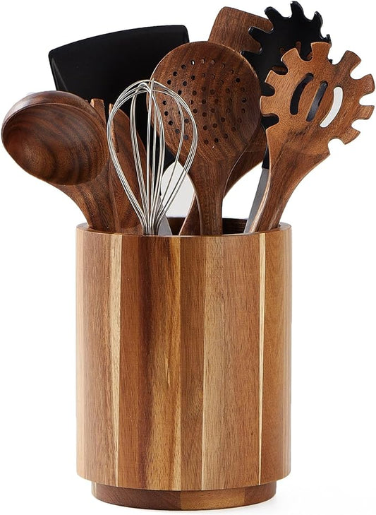 Acacia Wood Utensil Holder, 360° Rotating, Large Countertop Organizer, Farmhouse Kitchen Decor by LOHONER