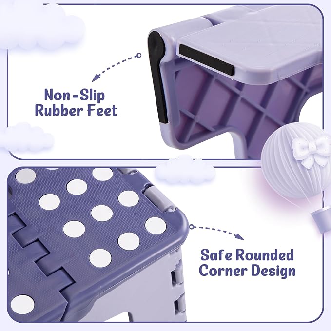 ACSTEP Folding Step Stool 9 Inch for Kids, 300 lbs, Bicolor Purple | Lightweight Plastic Small Foldable Step Stool with Handle, Non-Slip, for Kitchen, Bathroom, Bedroom and Closet - Image 6