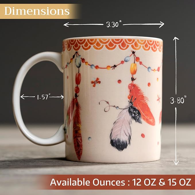 Maison d' Hermine Coffee Mug with Handles Tea Cups (15 Ounce, Pack of 1) | Fine Bone China Coffee Mugs for Hot Beverages Cappuccino Latte Home Restaurant Hotel Spring Summer -Ibiza - Beige - Feather - Image 4