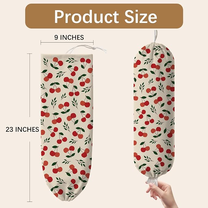 Plastic Bag Holder Cherry Bag Holder Dispenser, Plastic Grocery Bag Organizer & Wall Mount Paper Trash Bags Saver Storage for Kitchen Home Pantry Decor, Shopping Bags Storage Dispenser - Image 2