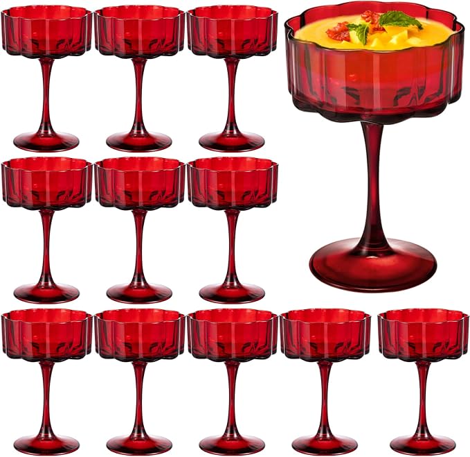 Vintage Champagne Coupes Glass Cute Martini Cocktail Glasses,13oz Crystal Martini Wine Glasses Set Of 12 Elegant Flower -Shaped Goblet Drinking Champagne Dessert Yogurt Ice Cream Glassware Cups Red by Unknown