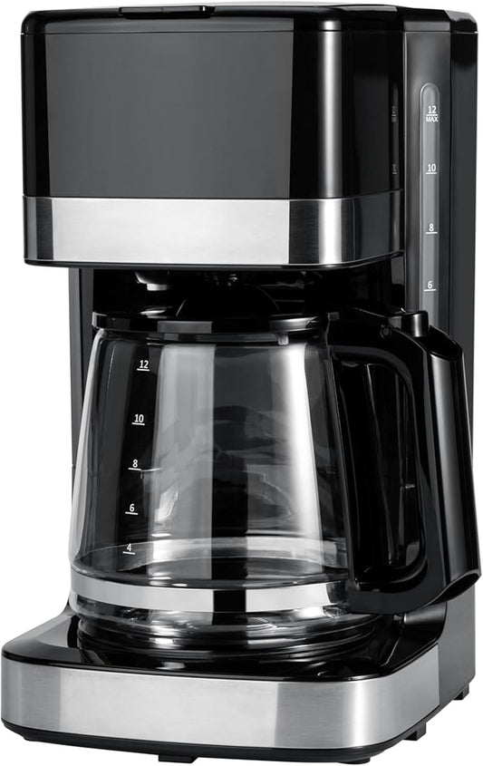 Amazon Basics 12 Cup Drip Coffee Maker with Glass Carafe (1.9 Qt), Auto Shut-off, Auto Pause, Removable Filter Basket, Black & Silver by AmazonBasics