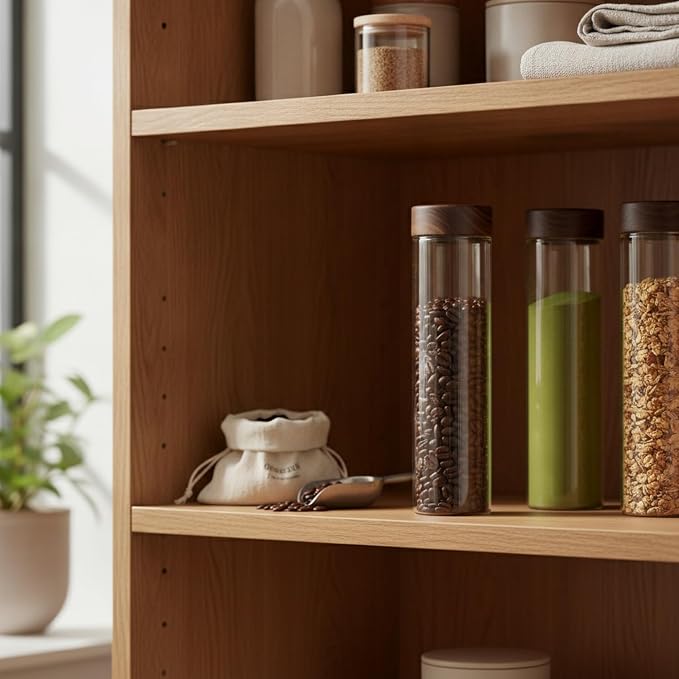 Glass Storage Jar with Acacia Wood Lid, Borosilicate Food Canister for Coffee Beans Tea Sugar Dry Pantry Staples (1 PC) - Image 2