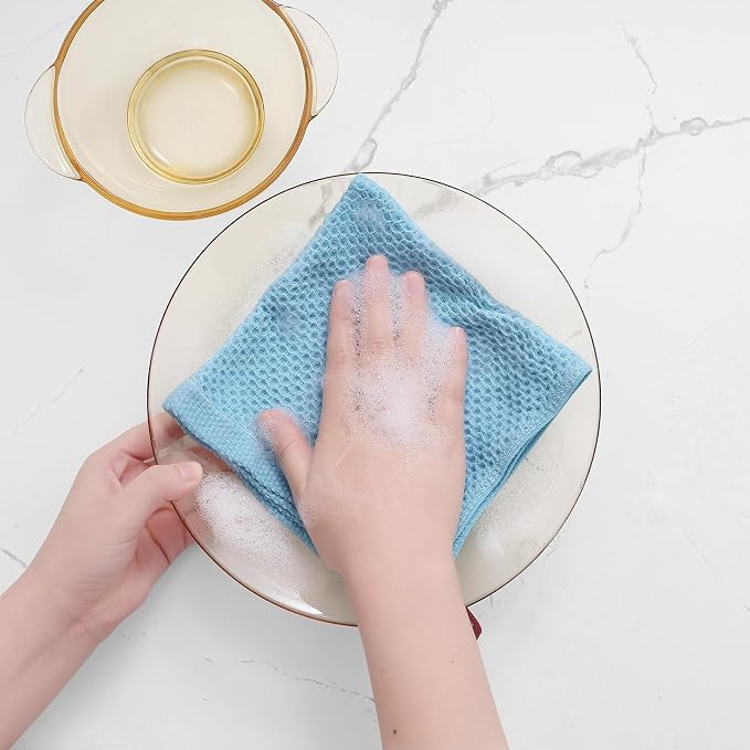 Homaxy 100% Cotton Waffle Weave Kitchen Dish Cloths 6-Pack, Sky Blue | 12 x 12 Inches, Ultra Soft Absorbent Dish Towels, Quick Drying Dish Rags with Hanging Loop - Image 4
